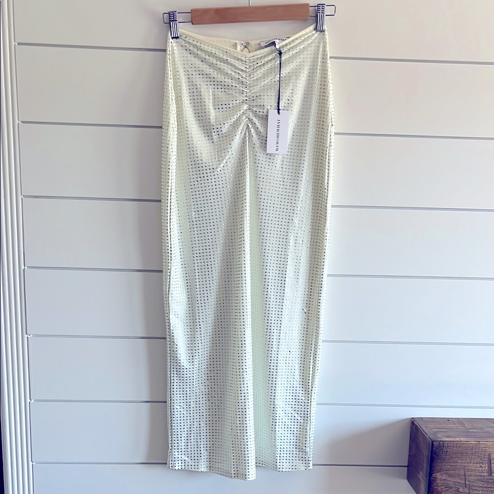 WeWoreWhat Cream Rhinestone Studded Skirt NEW